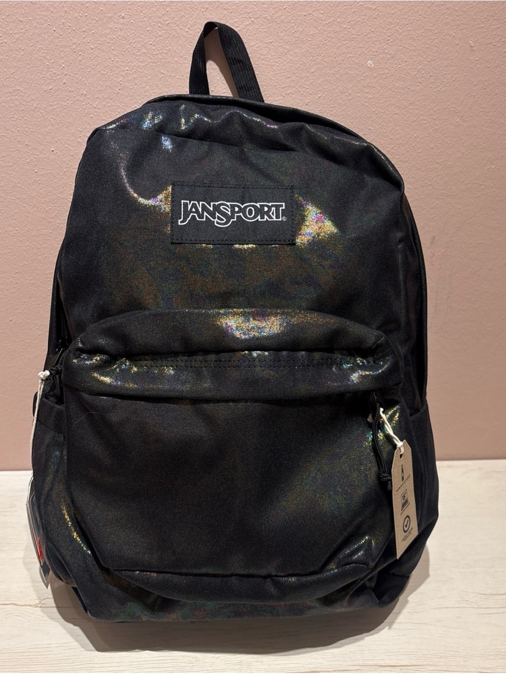 JanSport Superbreak FX Plus Backpack Oil Slick Black Holographic NEW